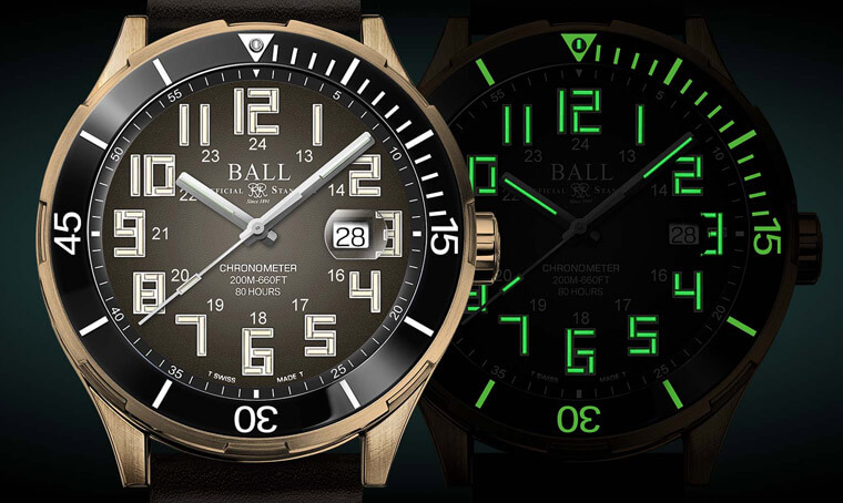 BALL WATCH青銅錶搭配微型氣燈夜光效果夠吃香