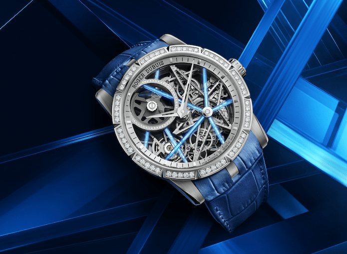 羅杰杜彼Excalibur Blacklight微型合成藍寶石結構創造3D機械雕塑效果