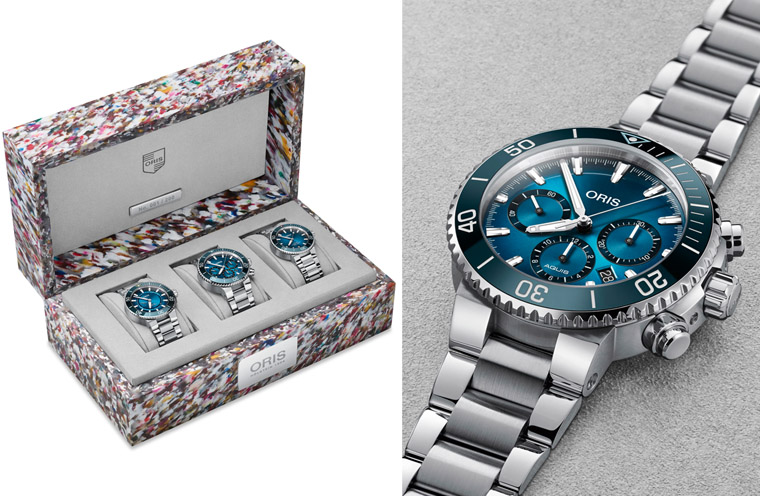 ORIS Ocean Trilogy海洋三部曲限量套表首见三眼表盘朝下排列的蓝鲸计时表