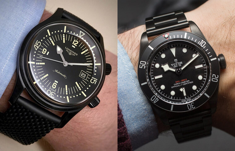 帝舵和浪琴表黑色PVD不鏽鋼潛水錶比較