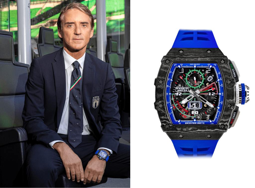 RICHARD MILLE RM 11-04 R自動上鍊飛返計時碼錶將陪伴Roberto Mancini出任義大利國家足球隊教練
