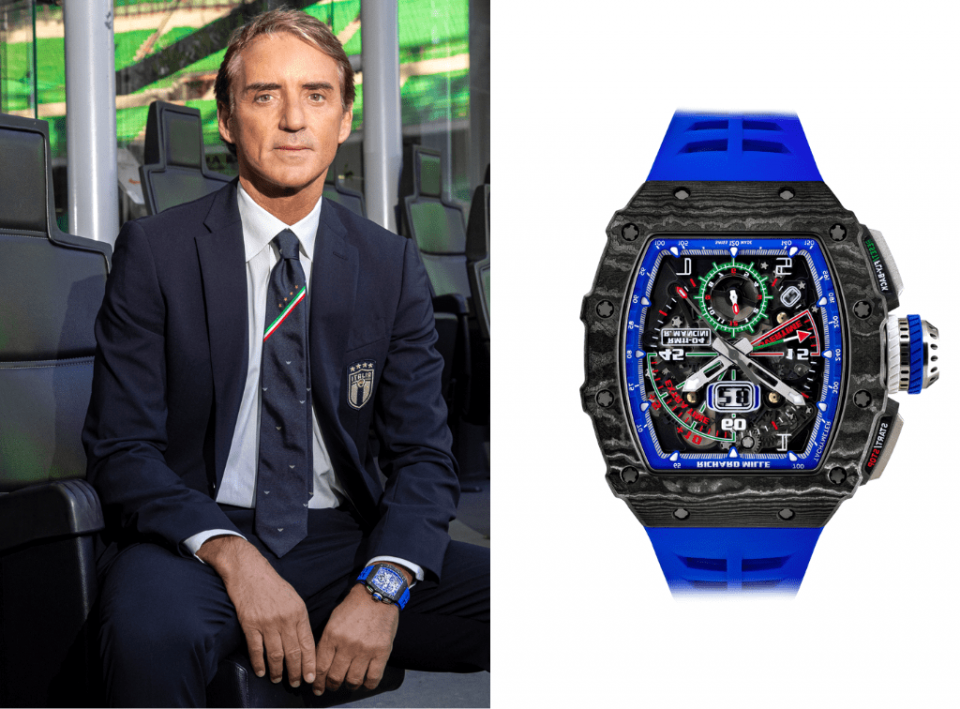 RICHARD MILLE RM 11-04 R自动上链飞返计时码表将陪伴Roberto Mancini出任义大利国家足球队教练