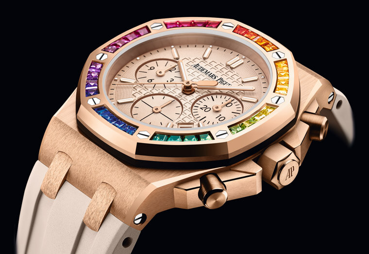 愛彼ROO計時碼錶也有彩虹圈而且還是玫瑰金錶殼