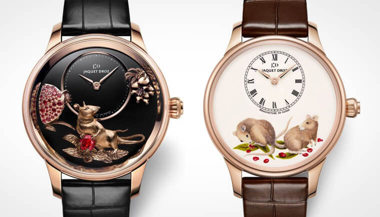 雅克德羅時分小針盤手錶推出鼠年生肖限量版 分別有金雕和琺瑯兩種款式