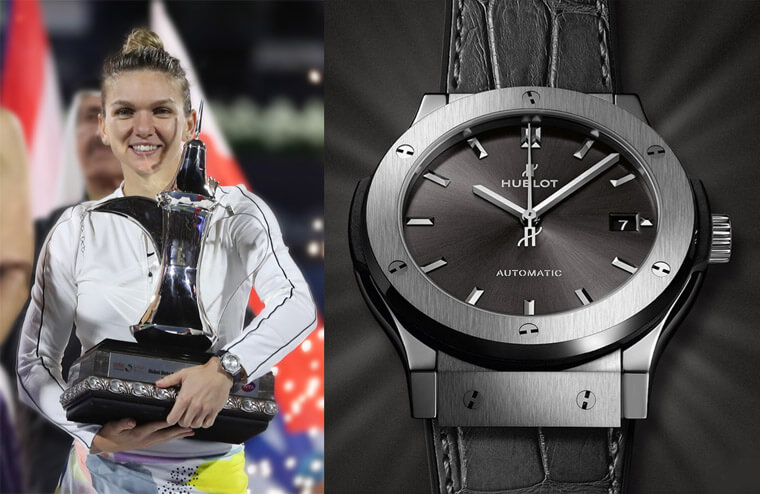 Halep佩戴宇舶经典融合手表领取杜拜女网单人组冠军奖杯