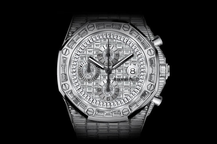 愛彼ROO計時碼錶也有滿天星特別訂製版 白K金錶殼搭滿滿鑽石猶如行走套房