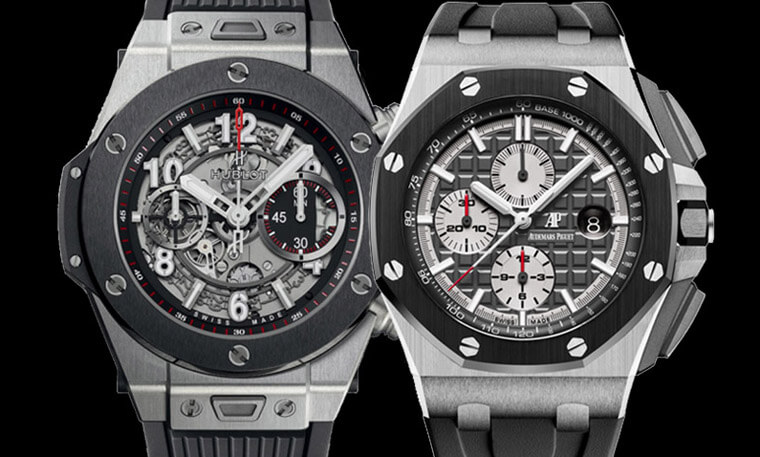 爱彼ROO和宇舶Big Bang钛金属陶瓷圈计时表比较