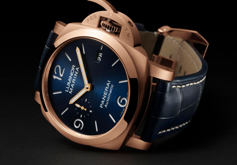 沛纳海1112的Luminor Marina表壳换上Goldtech红金材质展现高雅气质