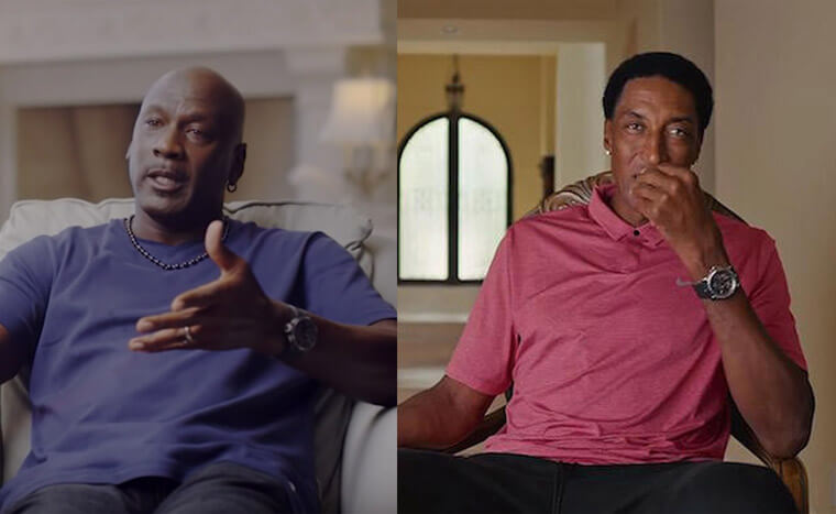 公牛王朝巨星Jordan和Pippen在《The Last Dance》最后之舞纜引片郻戴这品牌手表