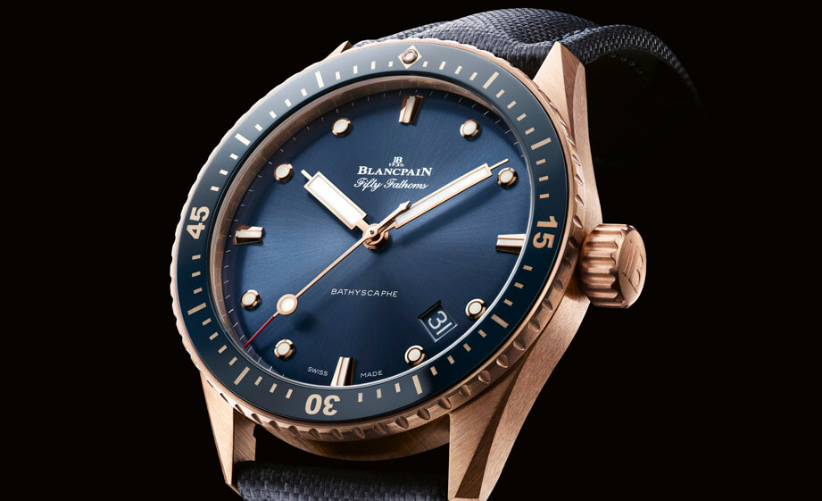 寶珀五十噚Bathyscaphe新款藍面錶首度採用Sedna金錶殼