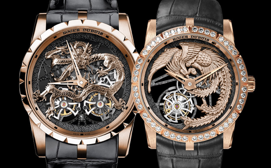 罗杰杜彼Excalibur镂空陀飞轮分别融合龙和凤凰金雕主题