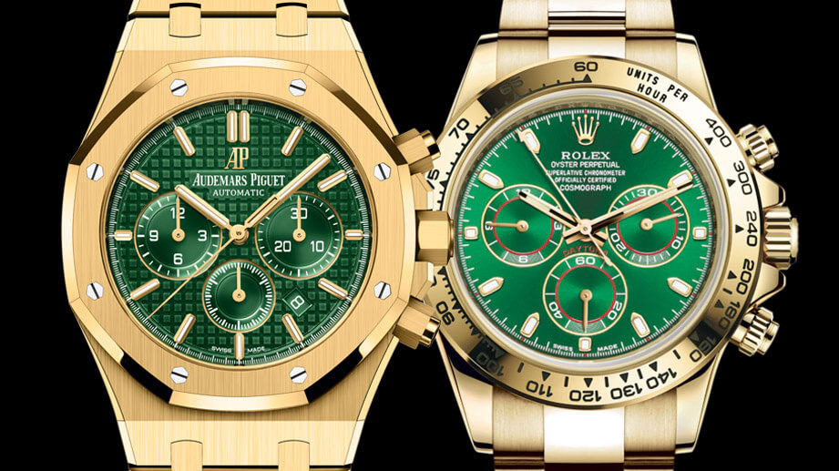 高人氣黃金計時錶 勞力士綠金迪和AP皇家橡樹比較