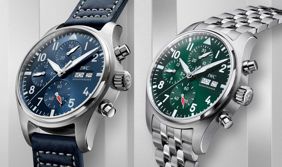 IWC飞行员计时表表径改小、换机芯并新增蓝色和绿色面盘款式