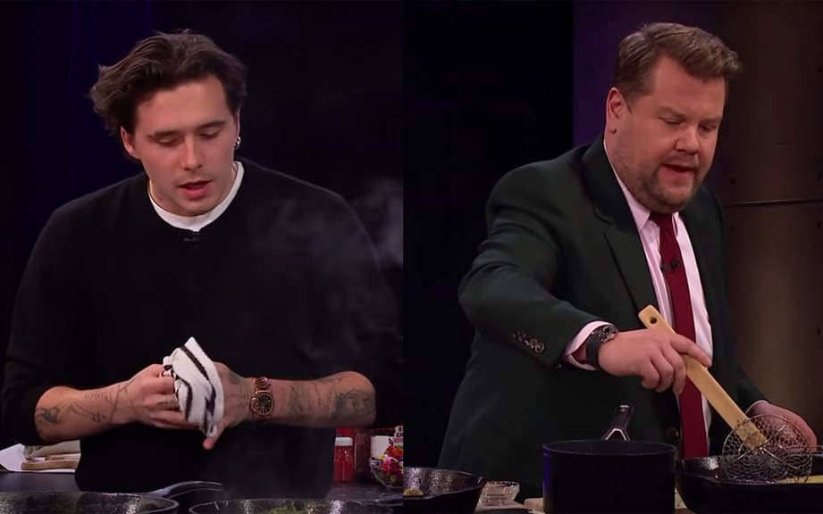 《詹姆斯柯登深夜秀》小贝克汉和大牌主持人比拚厨艺  两人手上名表意外成为焦点