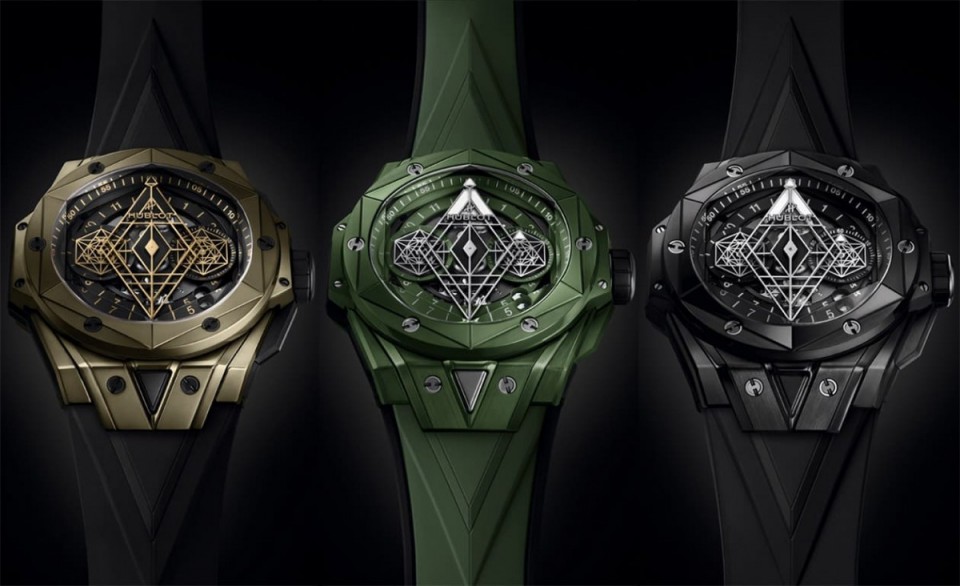 宇舶大爆炸Sang Bleu刺青联名计时表持续用魔力金和彩色陶瓷诠释立体几何风格