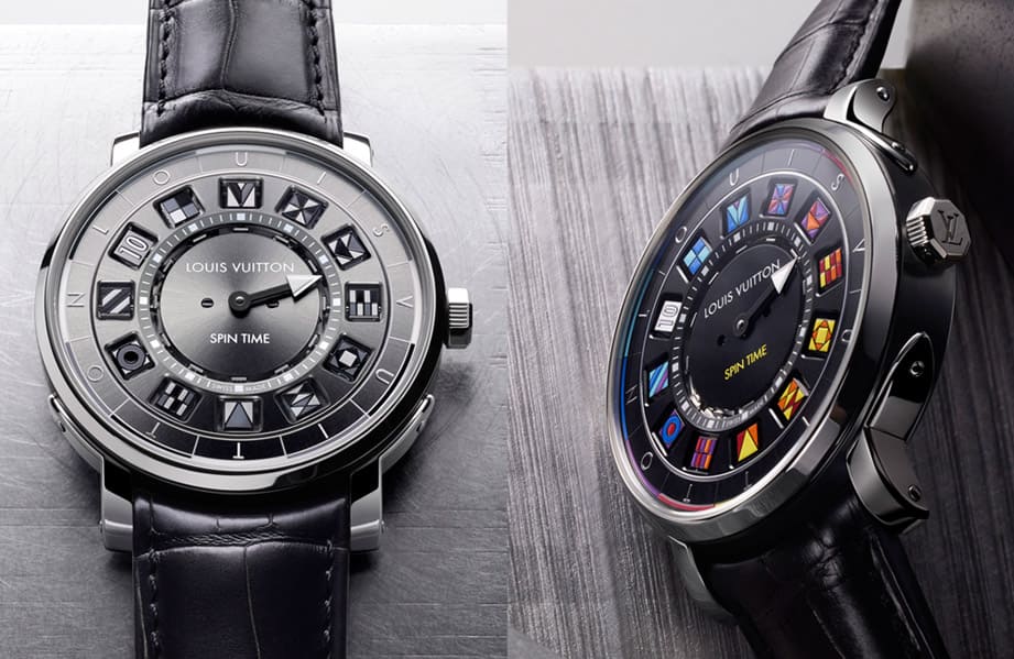 路易威登Escale Spin Time钢壳二连发 以灰色彩色诠释招牌翻转方块图案