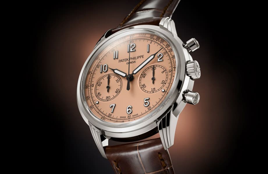 PP 5172G白金手上鍊計時碼錶新添鮭魚面新色 面盤與藍面款有個細微差異