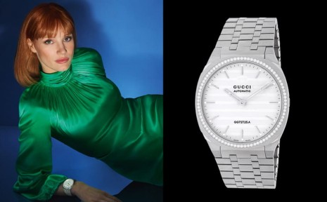 奧斯卡影后潔西卡雀絲坦佩戴GUCCI 25H手錶拍攝形象照 同步曝光鋁合金單色新錶
