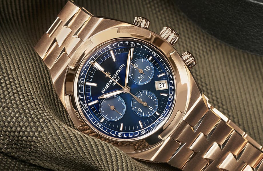 江詩丹頓Overseas計時碼錶首見玫瑰金錶殼搭藍色面盤