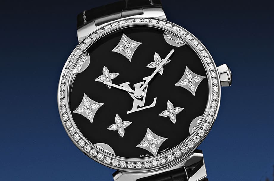 LV Tambour Slim石英表结合路易威登招牌Monogram花纹装饰面盘