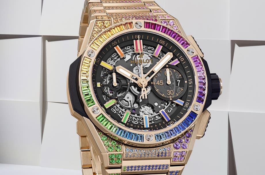 宇舶大爆炸链带手表镶满彩色宝石搭配皇金表壳绚丽登场