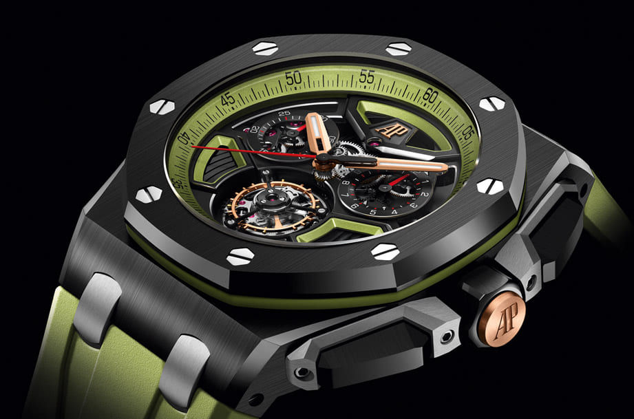 AP皇家橡树离岸型陀飞轮计时码表改黑陶瓷壳搭绿色新装上阵