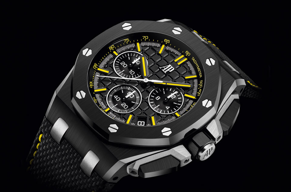 AP崭新打造与阿诺《魔鬼末日》那支ROO异曲同工的皇家橡树离岸型计时码表