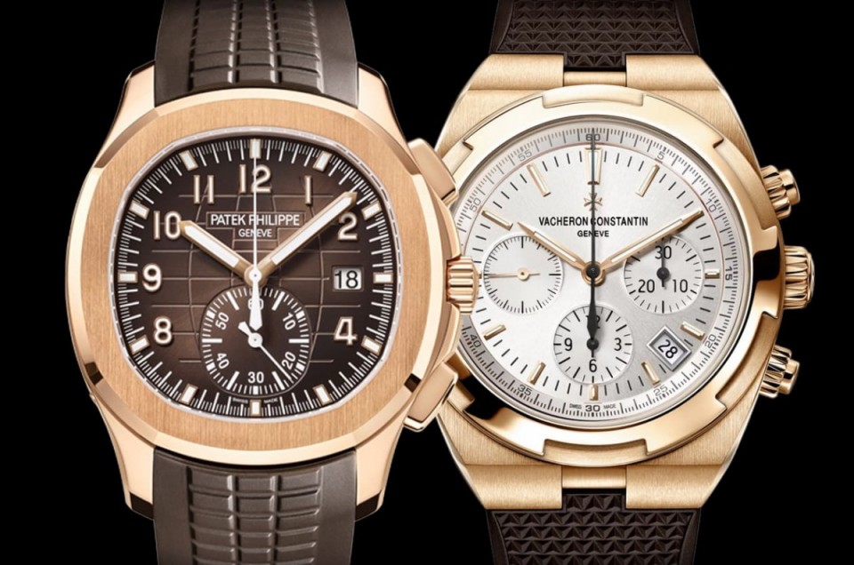 百達翡麗Aquanaut與江詩丹頓Overseas百萬級玫瑰金計時碼錶比較