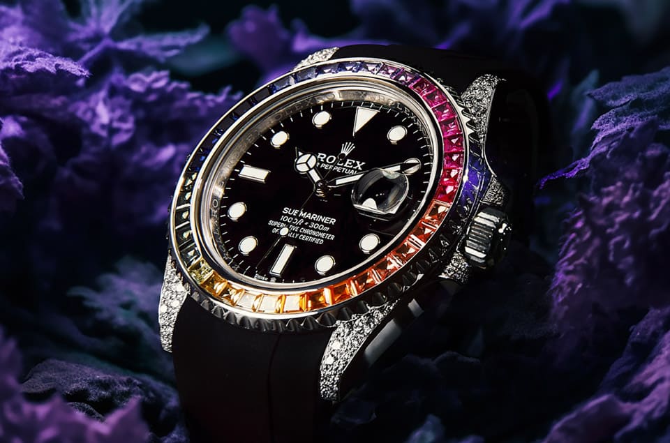 勞力士黑水鬼也有像Daytona的彩虹圈？！錶殼鑲滿鑽石華麗破表
