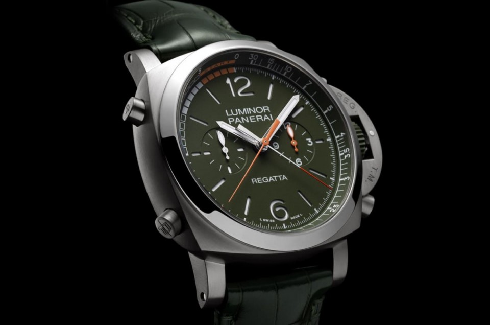沛納海Luminor倒數計時功能手錶改換鈦金屬搭配軍綠色面盤再出發