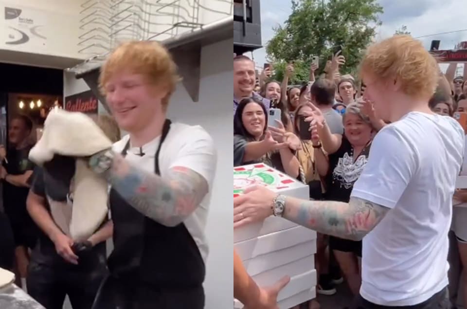 紅髮艾德實習做披薩發送給歌迷 “全程佩戴天價聖杯勞力士”