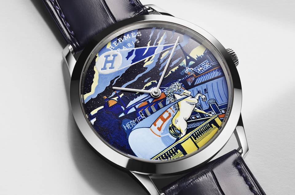 爱马仕Slim d’Hermès工艺表把虚构超级英雄微绘在砂金石面盘上