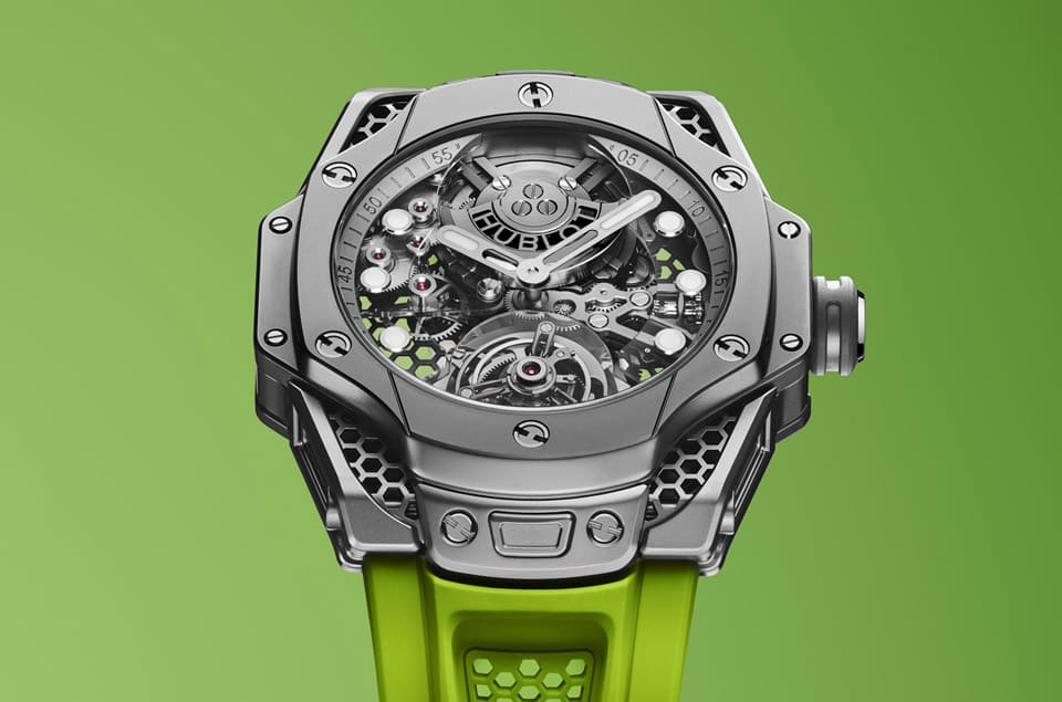 HUBLOT 聯名設計師 Samuel Ross「蜂窩」陀飛輪  搭配極光綠簡直潮到爆