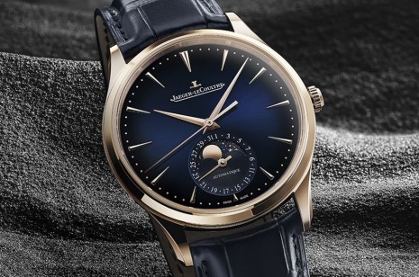 积家Master Ultra超薄大师月相表改玫瑰金材质搭配渐层蓝色面盘诠释雅致型格