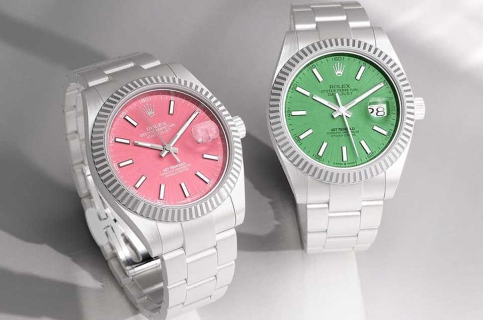 融入都会印象的劳力士白陶瓷Datejust 「一粉一绿分别代表这二个城市」