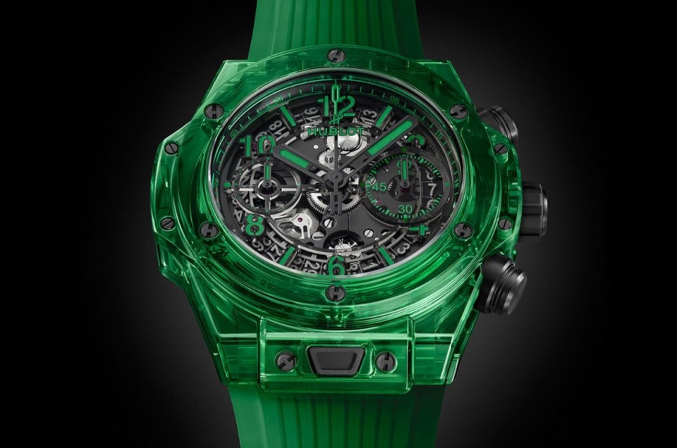 HUBLOT招牌大爆炸计时码表首次绿色SAXEM透明表「稀有度三级跳」