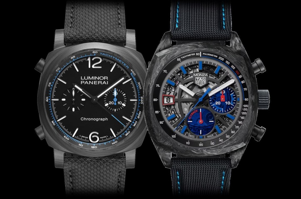 「碳纤维计时码表」沛纳海Luminor和泰格豪雅Monza比较