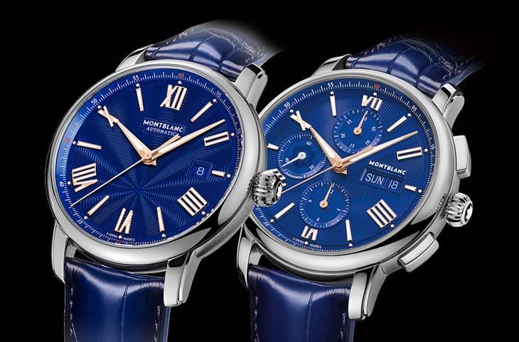 萬寶龍明星傳承大三針與計時碼錶以藍色面盤致敬初代品牌標誌設計靈感