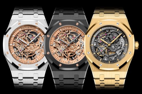愛彼皇家橡樹雙擺輪鏤空錶三連發 不鏽鋼和黑陶瓷款都改換鮭魚面