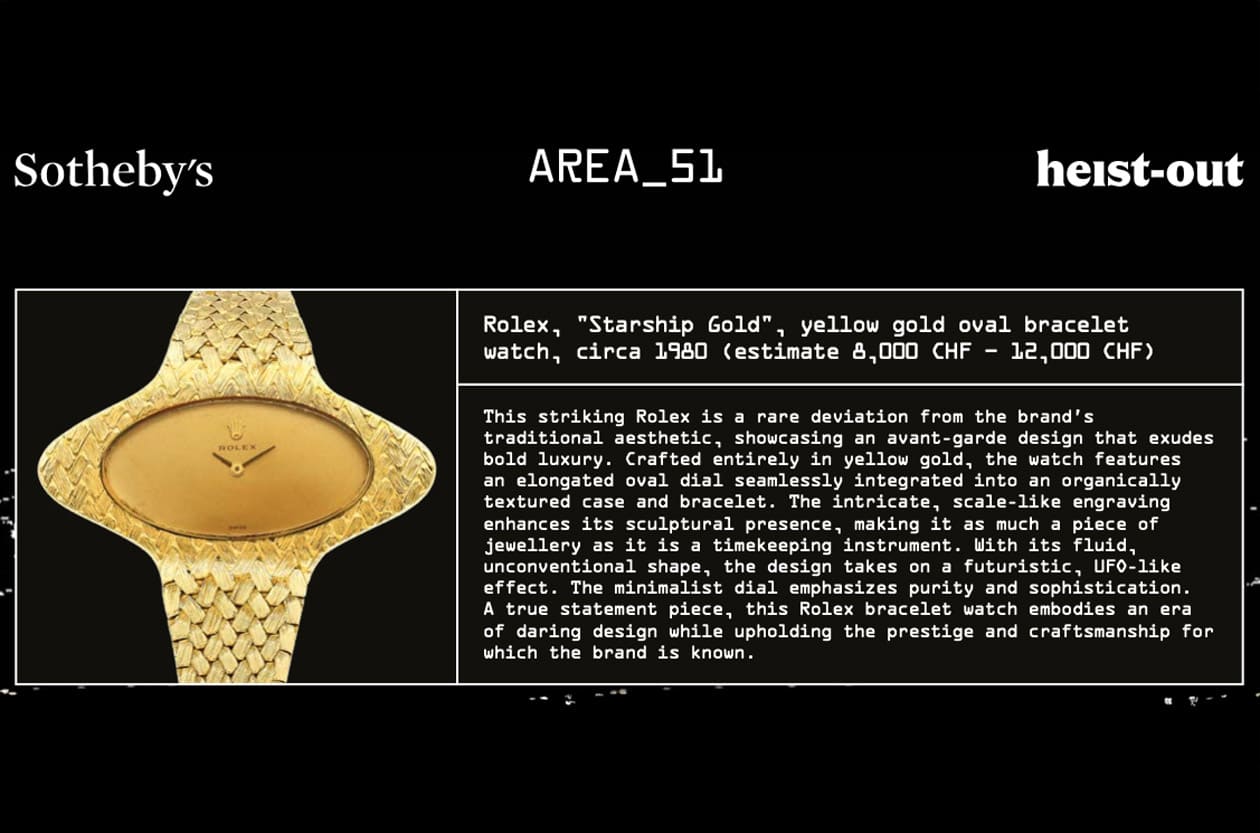 蘇富比與Heist-Out攜手打造Area_51拍賣會 匯聚「不明飛行物」主題大膽創意手錶