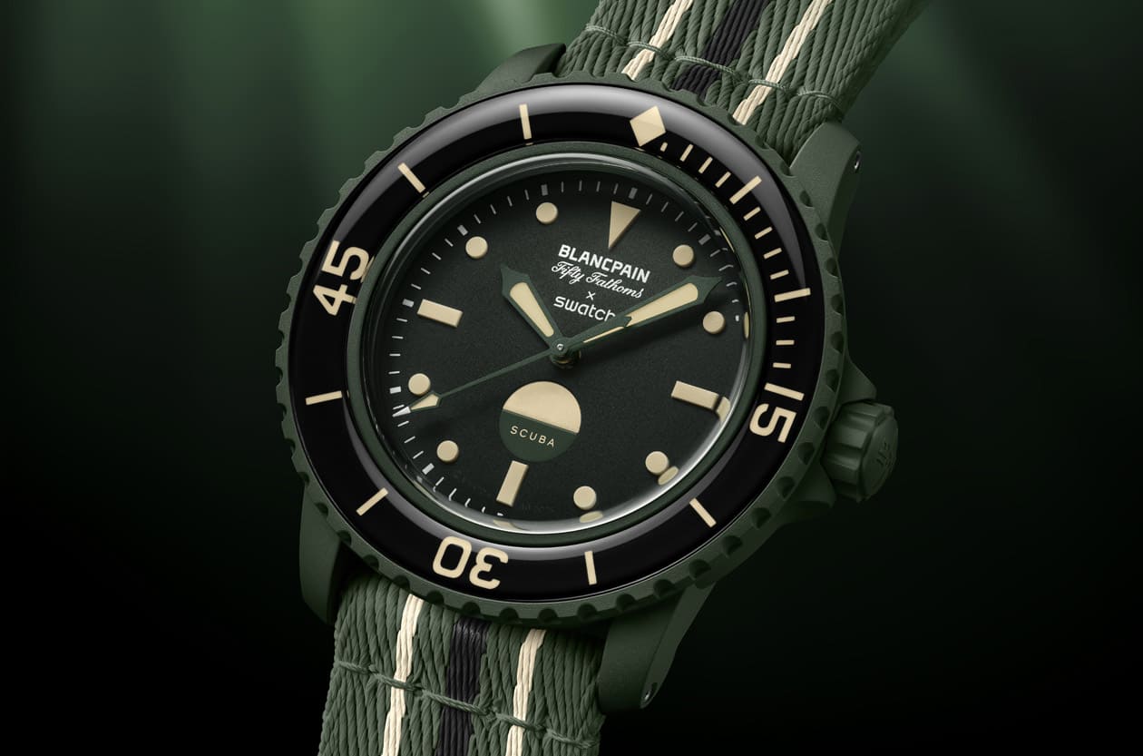 SWATCH x 寶珀平價深綠五十噚 重現經典MIL-SPEC濕度計