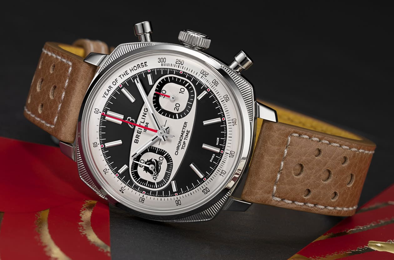 百年靈Top Time馬年生肖錶 復古反熊貓面+紅色細節細節滿點