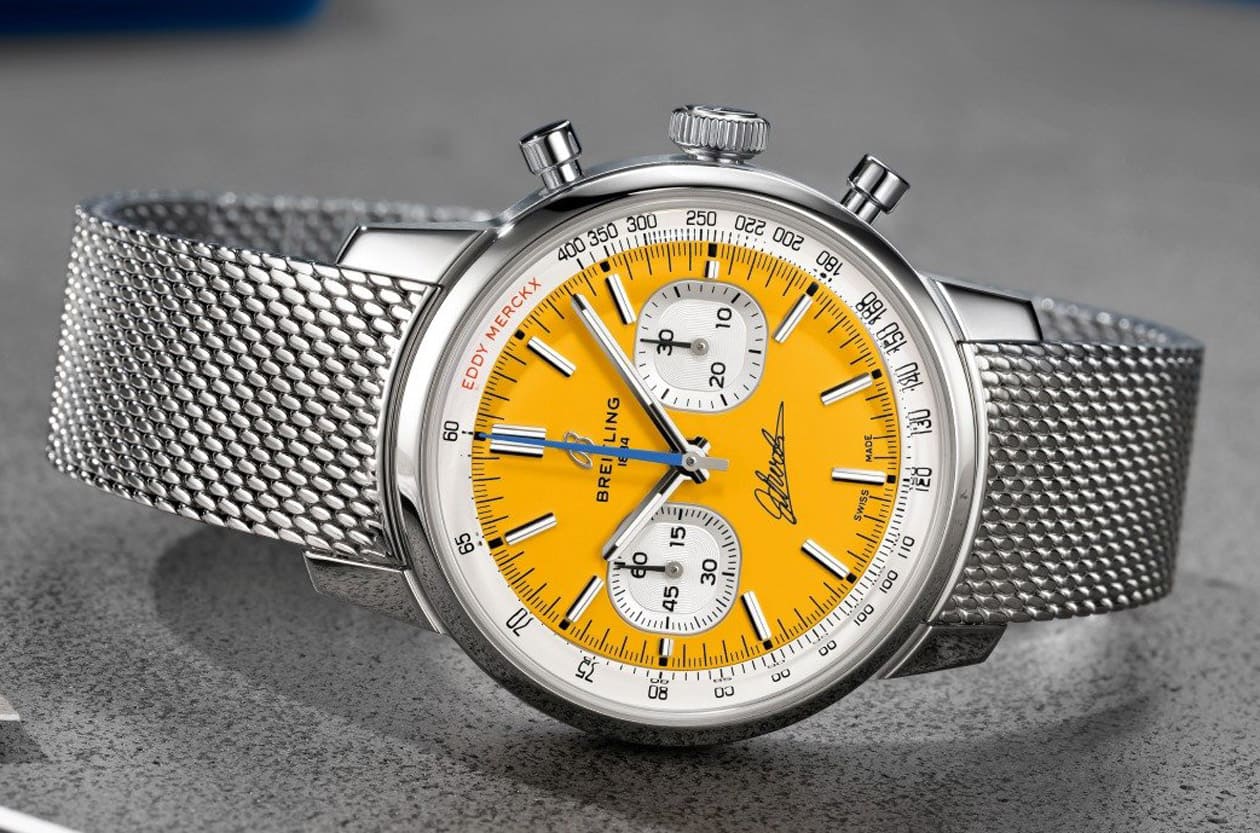 百年靈Top Time B01 Eddy Merckx限量版登場 向自行車史上最偉大冠軍致敬的黃色計時碼錶